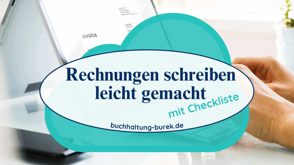 Rechnungen schreiben, Hände über Tastatur, Bildschirm zeigt Rechnung